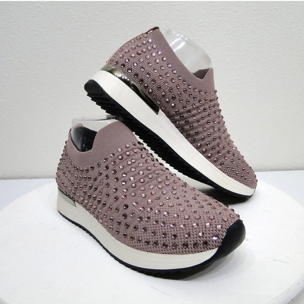 Kenneth Cole Reaction Cameron Jewel Jogger Mauve Rhinestone Slip On Sneakers 7.5 - Picture 2 of 14